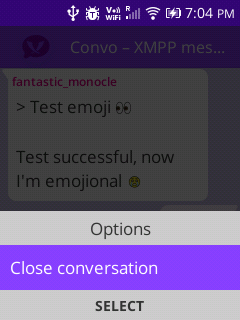 Menu with option to close the current chat